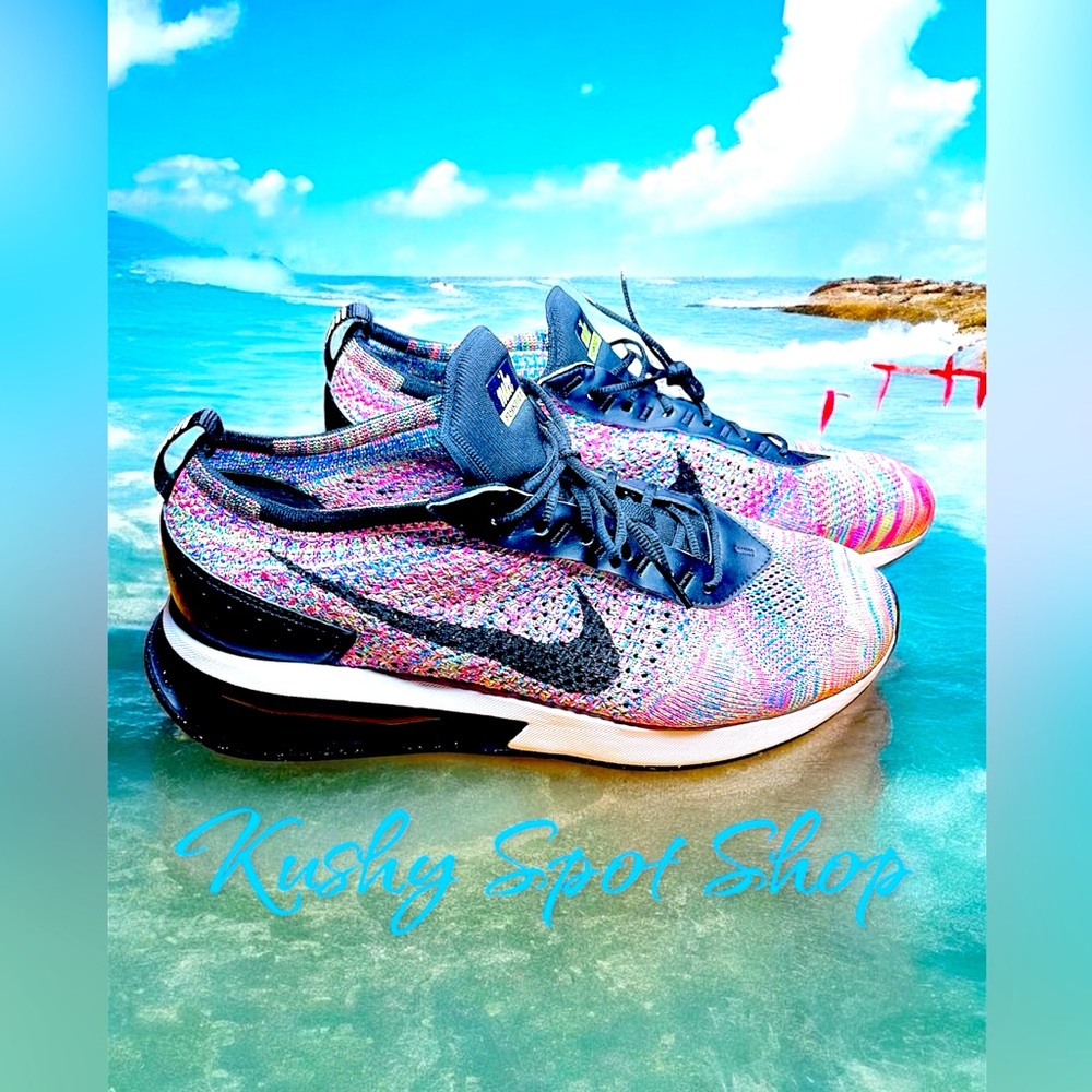 Nike ✅ AIR MAX Multicolor FLYKNIT RACER Sneakers 👟🟣🩷🟢💛 SZ 10.5US Men/12USWMNS